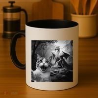 Funny Surprised Scared Cat Selfie With Dragon Coffee Mug thumb 4