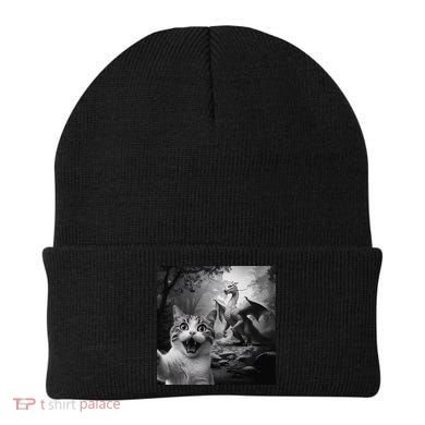 Funny Surprised Scared Cat Selfie With Dragon Beanie