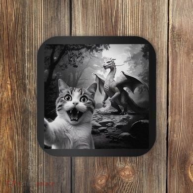 Funny Surprised Scared Cat Selfie With Dragon Coaster