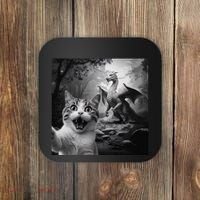 Funny Surprised Scared Cat Selfie With Dragon Coaster thumb 0
