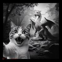 Funny Surprised Scared Cat Selfie With Dragon Women's Hoodie thumb 2