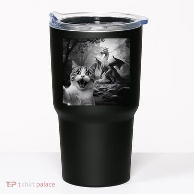 Funny Surprised Scared Cat Selfie With Dragon Tumbler
