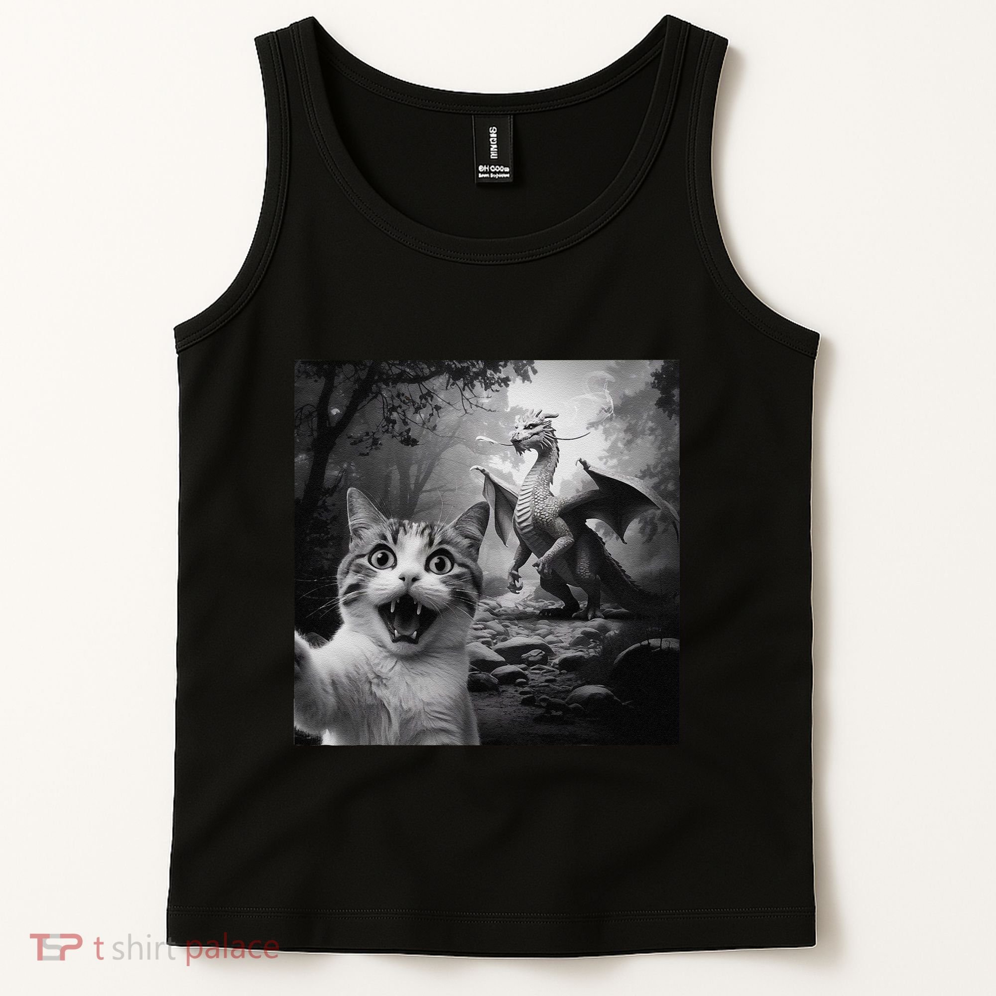 Funny Surprised Scared Cat Selfie With Dragon Tank Top