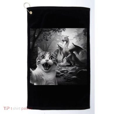 Funny Surprised Scared Cat Selfie With Dragon Golf Towel