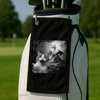 Funny Surprised Scared Cat Selfie With Dragon Golf Towel thumb 2