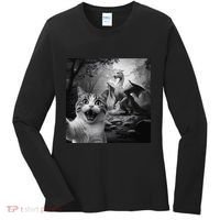 Funny Surprised Scared Cat Selfie With Dragon Women's Long Sleeve Shirt thumb 0