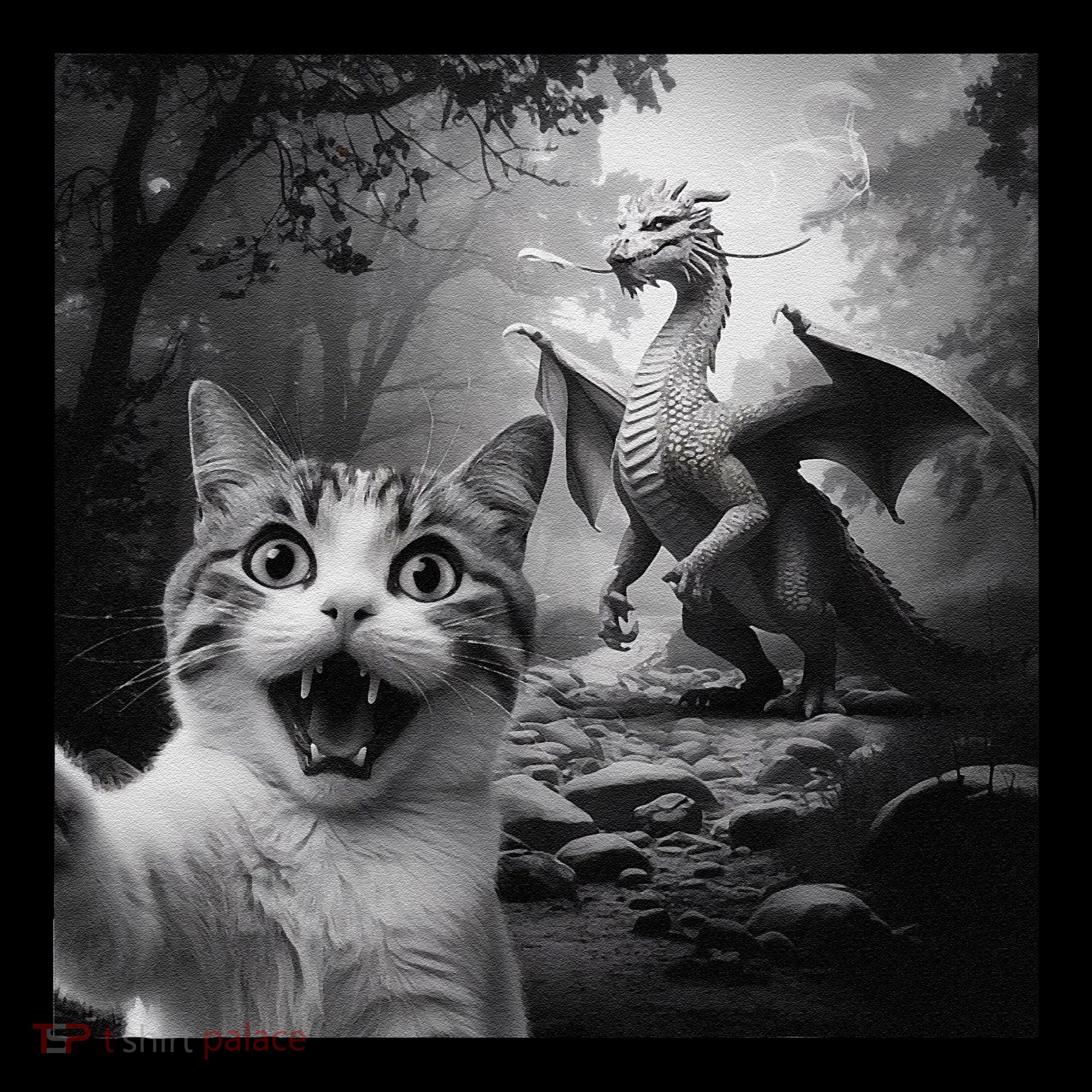 Funny Surprised Scared Cat Selfie With Dragon Women's Long Sleeve Shirt