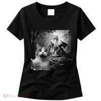 Funny Surprised Scared Cat Selfie With Dragon Women's T-Shirt thumb 0
