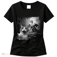 Funny Surprised Scared Cat Selfie With Dragon Women's T-Shirt thumb 0