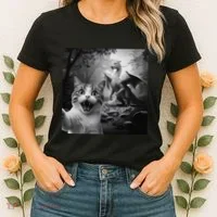 Funny Surprised Scared Cat Selfie With Dragon Women's T-Shirt thumb 2
