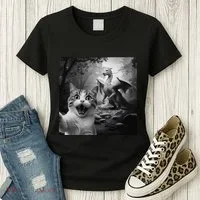 Funny Surprised Scared Cat Selfie With Dragon Women's T-Shirt thumb 3