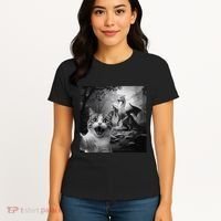 Funny Surprised Scared Cat Selfie With Dragon Women's T-Shirt thumb 4