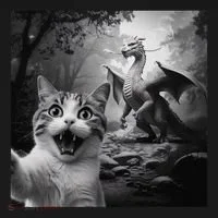 Funny Surprised Scared Cat Selfie With Dragon Women's T-Shirt thumb 6