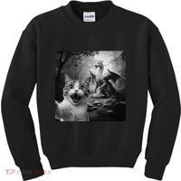 Funny Surprised Scared Cat Selfie With Dragon Kids Sweatshirt thumb 0