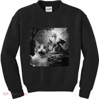Funny Surprised Scared Cat Selfie With Dragon Kids Sweatshirt thumb 0