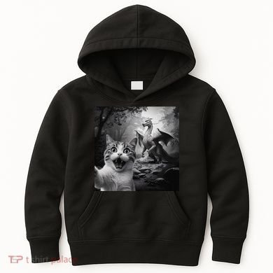Funny Surprised Scared Cat Selfie With Dragon Kids Hoodie