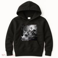 Funny Surprised Scared Cat Selfie With Dragon Kids Hoodie thumb 0