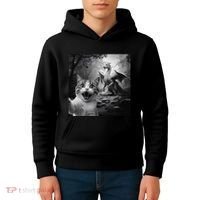 Funny Surprised Scared Cat Selfie With Dragon Kids Hoodie thumb 4