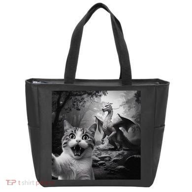 Funny Surprised Scared Cat Selfie With Dragon Tote Bag