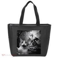 Funny Surprised Scared Cat Selfie With Dragon Tote Bag thumb 0