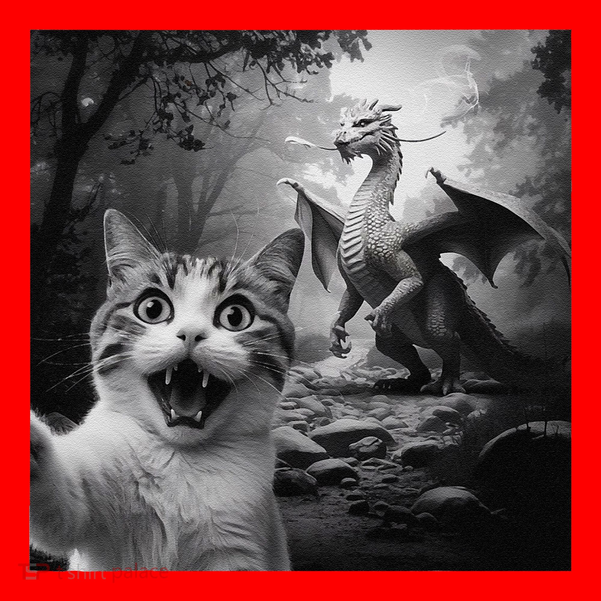 Funny Surprised Scared Cat Selfie With Dragon Santa Hat
