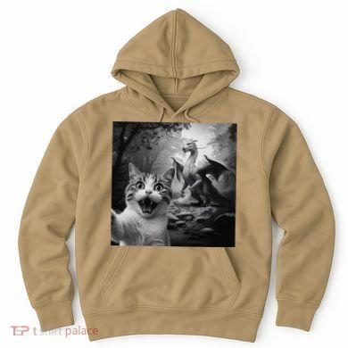 Funny Surprised Scared Cat Selfie With Dragon Hoodie