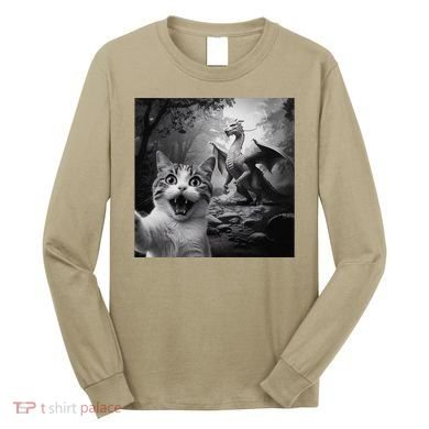 Funny Surprised Scared Cat Selfie With Dragon Long Sleeve Shirt