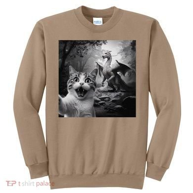 Funny Surprised Scared Cat Selfie With Dragon Sweatshirt