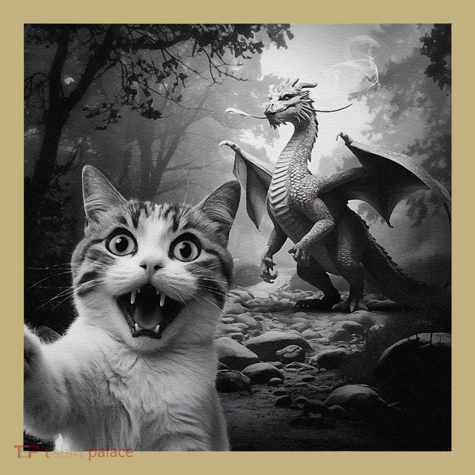 Funny Surprised Scared Cat Selfie With Dragon Sweatshirt