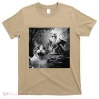 Funny Surprised Scared Cat Selfie With Dragon T-Shirt thumb 0