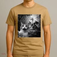 Funny Surprised Scared Cat Selfie With Dragon T-Shirt thumb 3