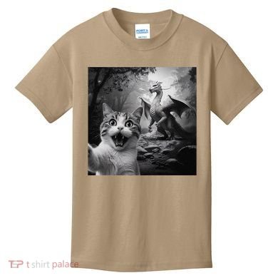 Funny Surprised Scared Cat Selfie With Dragon Kids T-Shirt