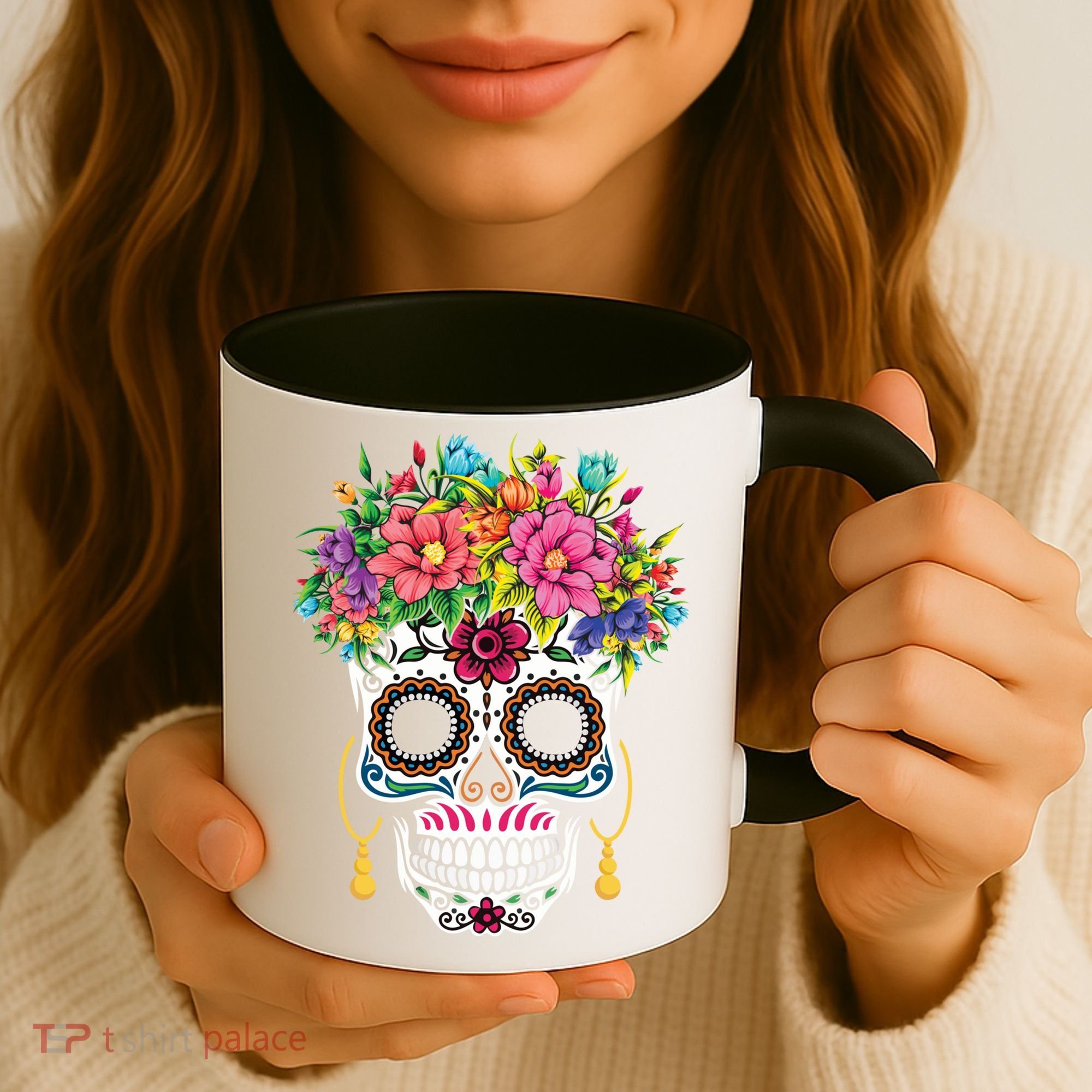 Flower Sugar Skull Souls Day Muertos Day Of Dead Halloween Gift Coffee Mug