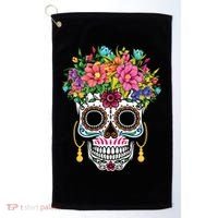 Flower Sugar Skull Souls Day Muertos Day Of Dead Halloween Gift Golf Towel thumb 0