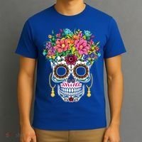 Flower Sugar Skull Souls Day Muertos Day Of Dead Halloween Gift T-Shirt thumb 3