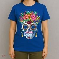 Flower Sugar Skull Souls Day Muertos Day Of Dead Halloween Gift T-Shirt thumb 4
