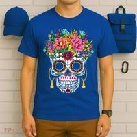 Flower Sugar Skull Souls Day Muertos Day Of Dead Halloween Gift T-Shirt thumb 6