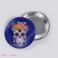 Flower Sugar Skull Souls Day Muertos Day Of Dead Halloween Gift Button thumb 0