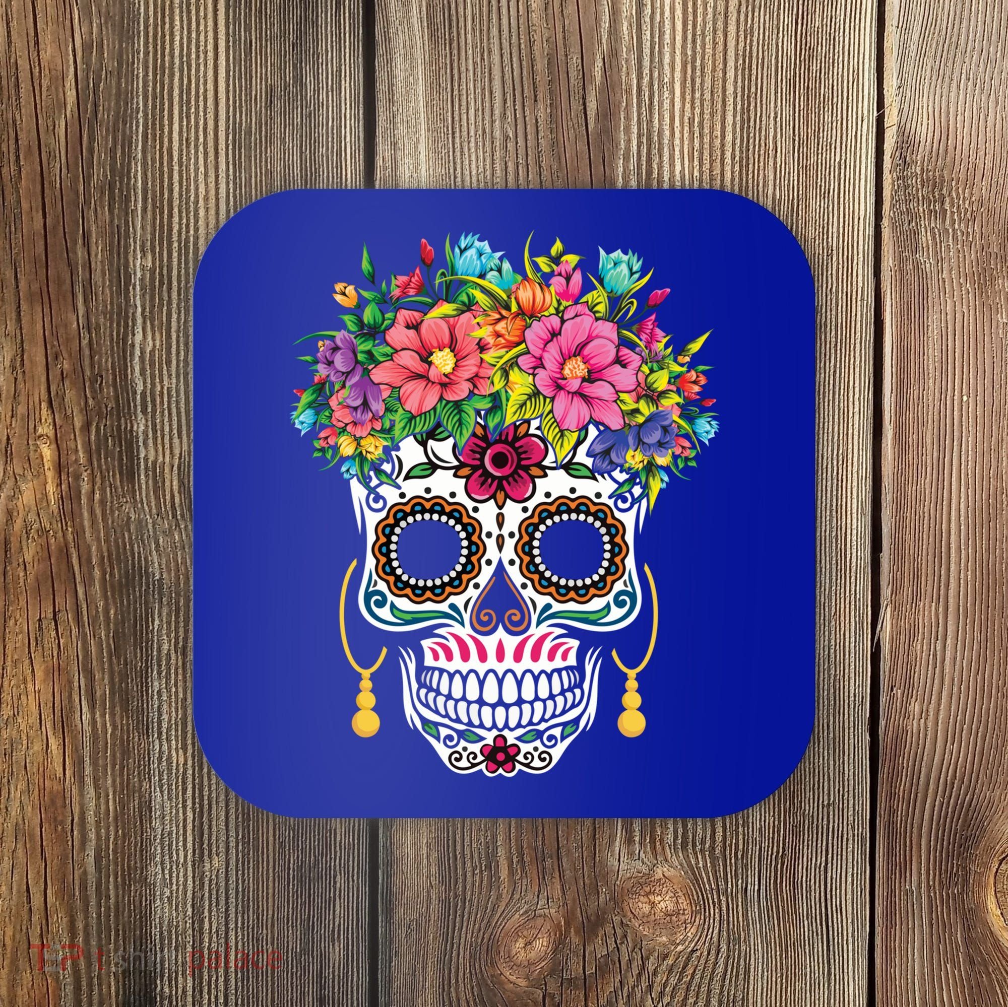 Flower Sugar Skull Souls Day Muertos Day Of Dead Halloween Gift Coaster
