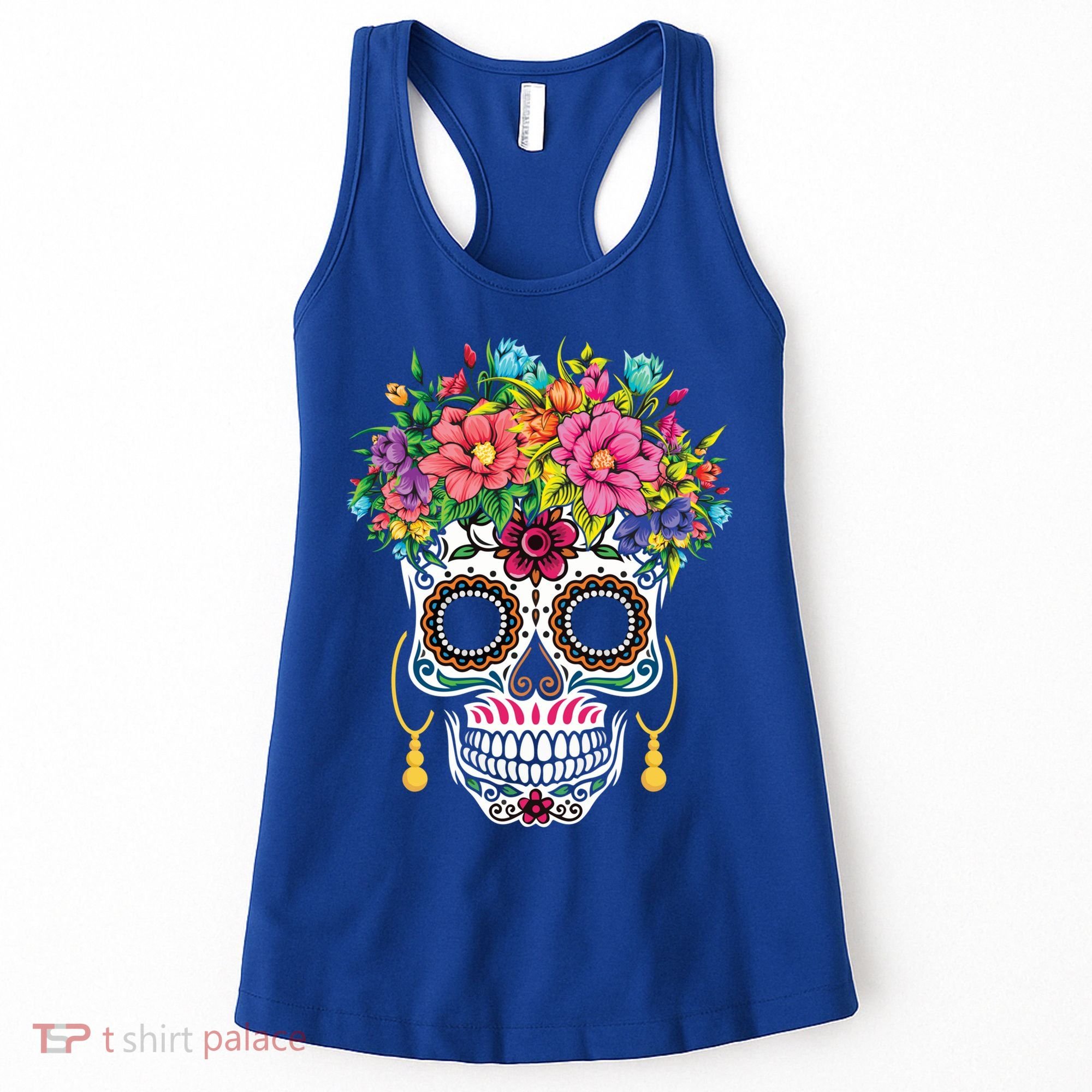 Flower Sugar Skull Souls Day Muertos Day Of Dead Halloween Gift Women's Tank Top
