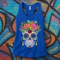 Flower Sugar Skull Souls Day Muertos Day Of Dead Halloween Gift Women's Tank Top thumb 3