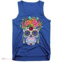 Flower Sugar Skull Souls Day Muertos Day Of Dead Halloween Gift Tank Top thumb 0