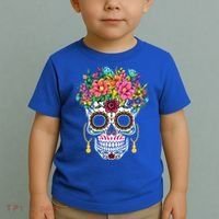 Flower Sugar Skull Souls Day Muertos Day Of Dead Halloween Gift Toddler T-Shirt thumb 2