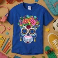 Flower Sugar Skull Souls Day Muertos Day Of Dead Halloween Gift Kids T-Shirt thumb 3