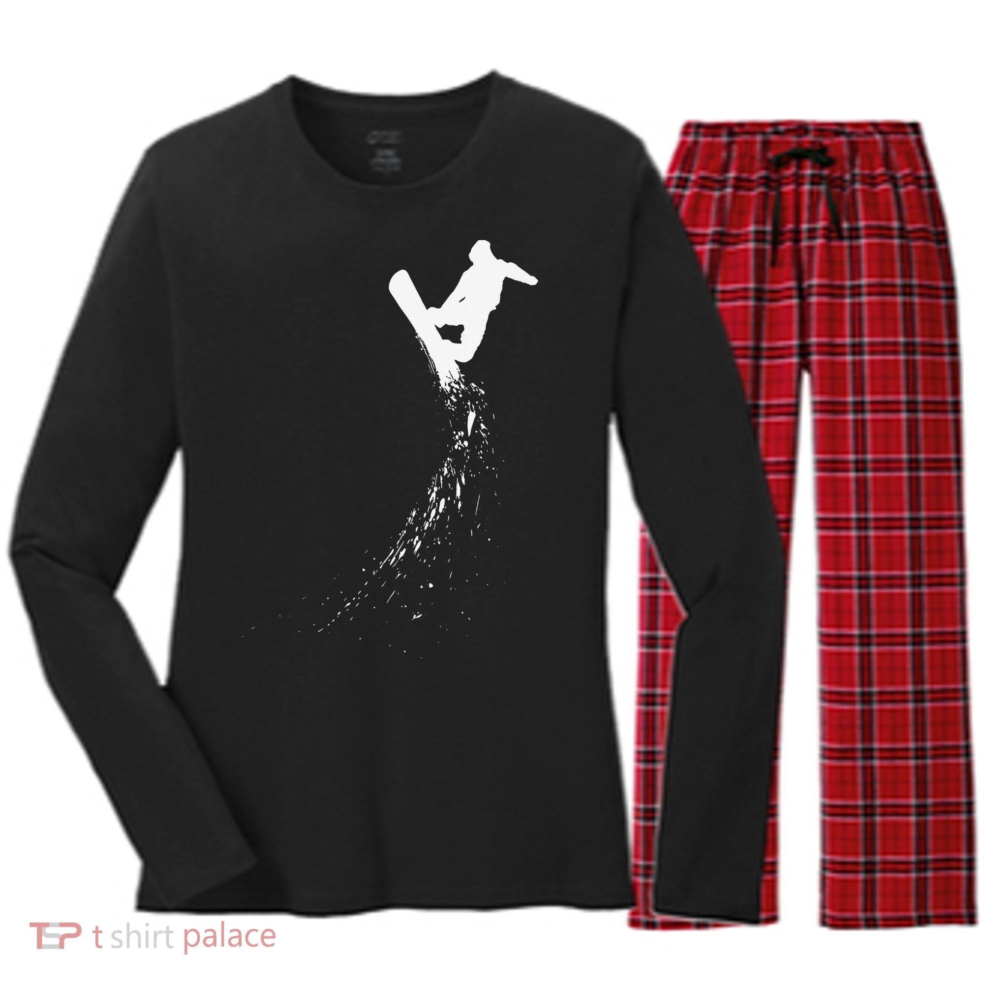 Freestyle Snowboarding Snowboarder Snowboard Wintersports Women's Long Sleeve Flannel Pajama Set 