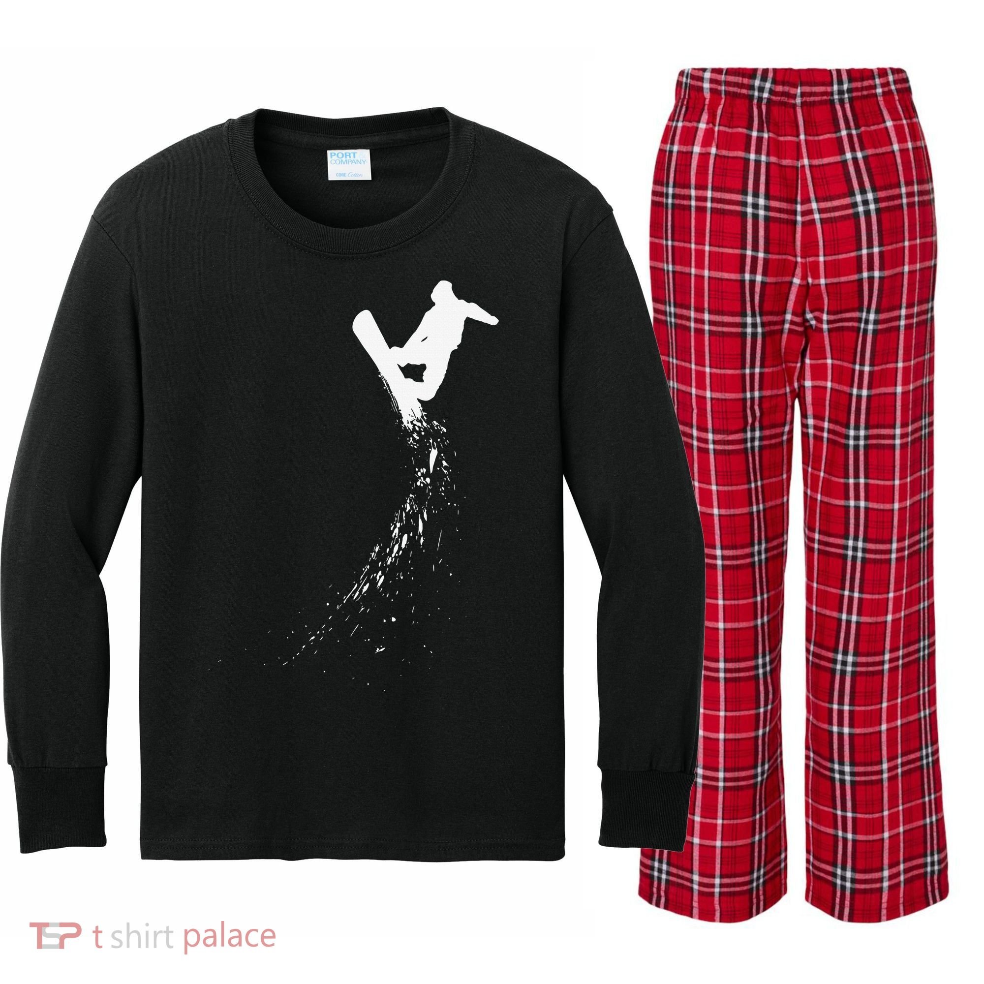 Freestyle Snowboarding Snowboarder Snowboard Wintersports Kids Long Sleeve Plaid Pajama Set