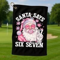 Funny Santa Says Six Seven Christmas 67 Meme Xmas Golf Towel thumb 1