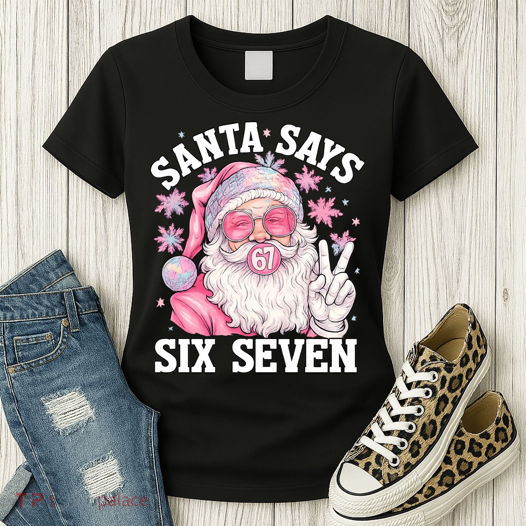 Funny Santa Says Six Seven Christmas 67 Meme Xmas Women's T-Shirt