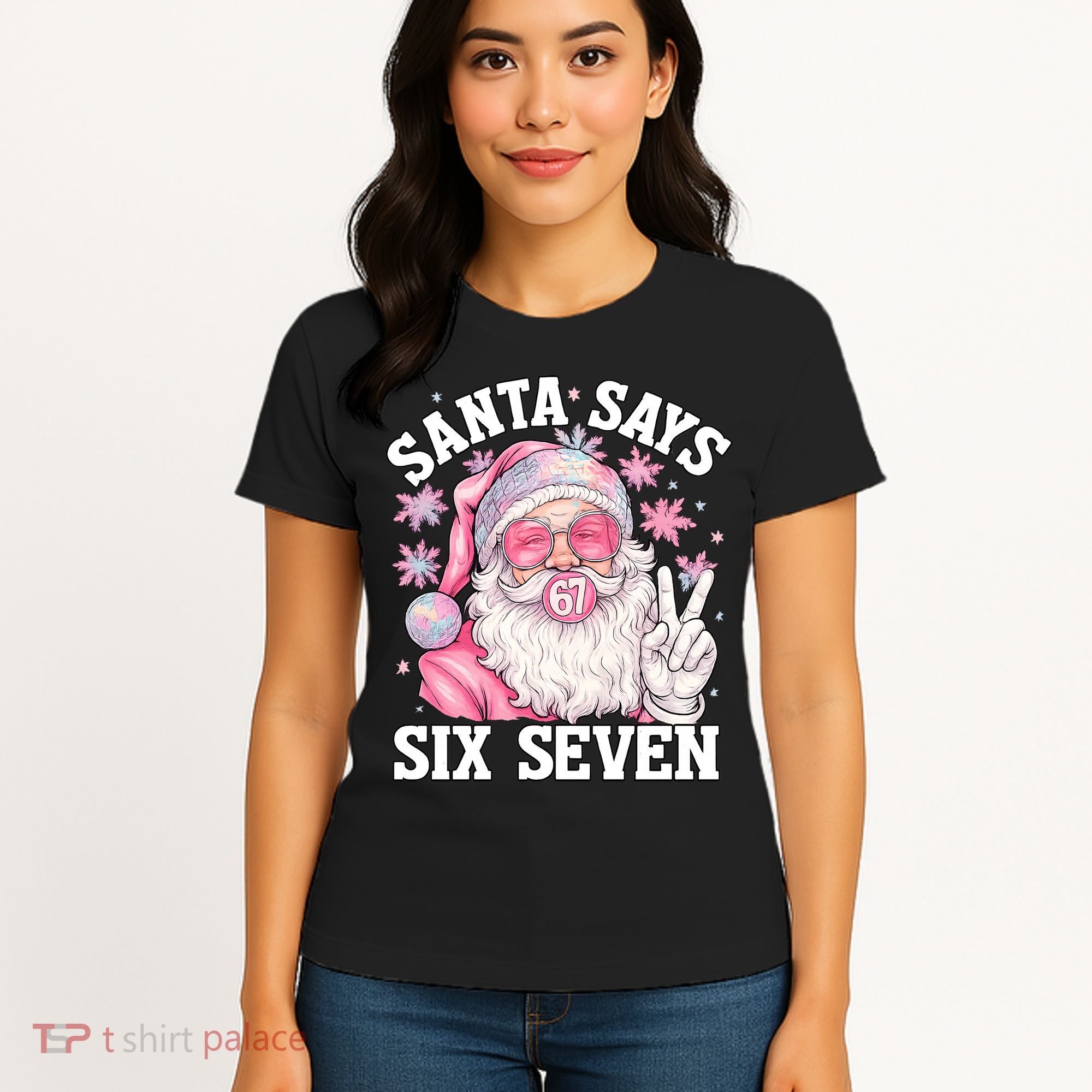 Funny Santa Says Six Seven Christmas 67 Meme Xmas Women's T-Shirt
