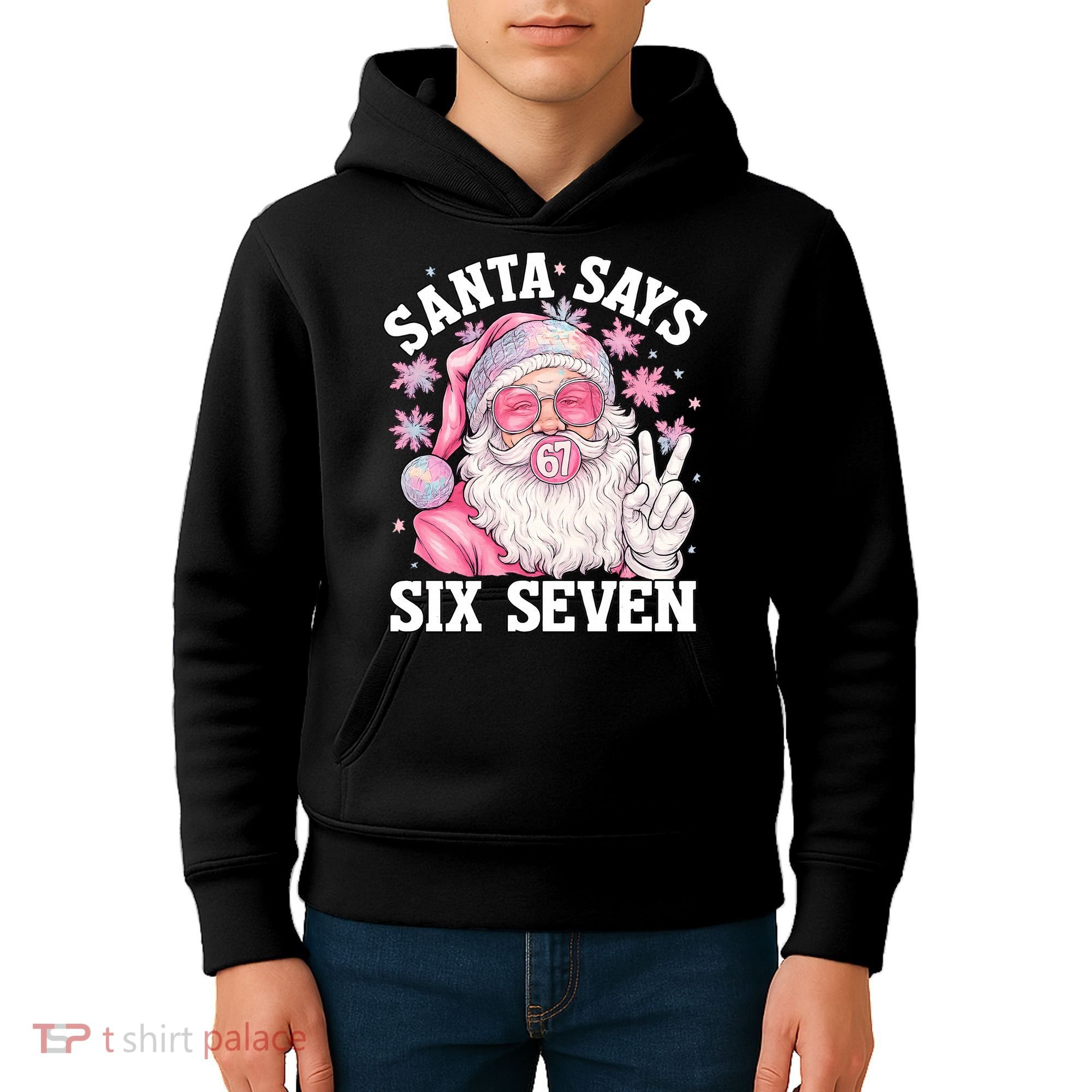 Funny Santa Says Six Seven Christmas 67 Meme Xmas Kids Hoodie